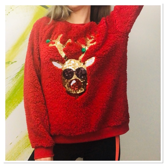 Ugly Cute Christmas sweater sherpa sweatshirt M - Picture 7 of 7